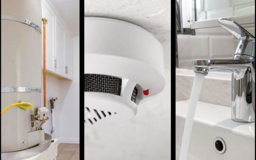 water heater, smoke detector and faucet