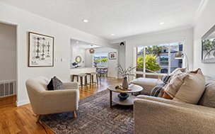 633 Banks Street living room and kitchen